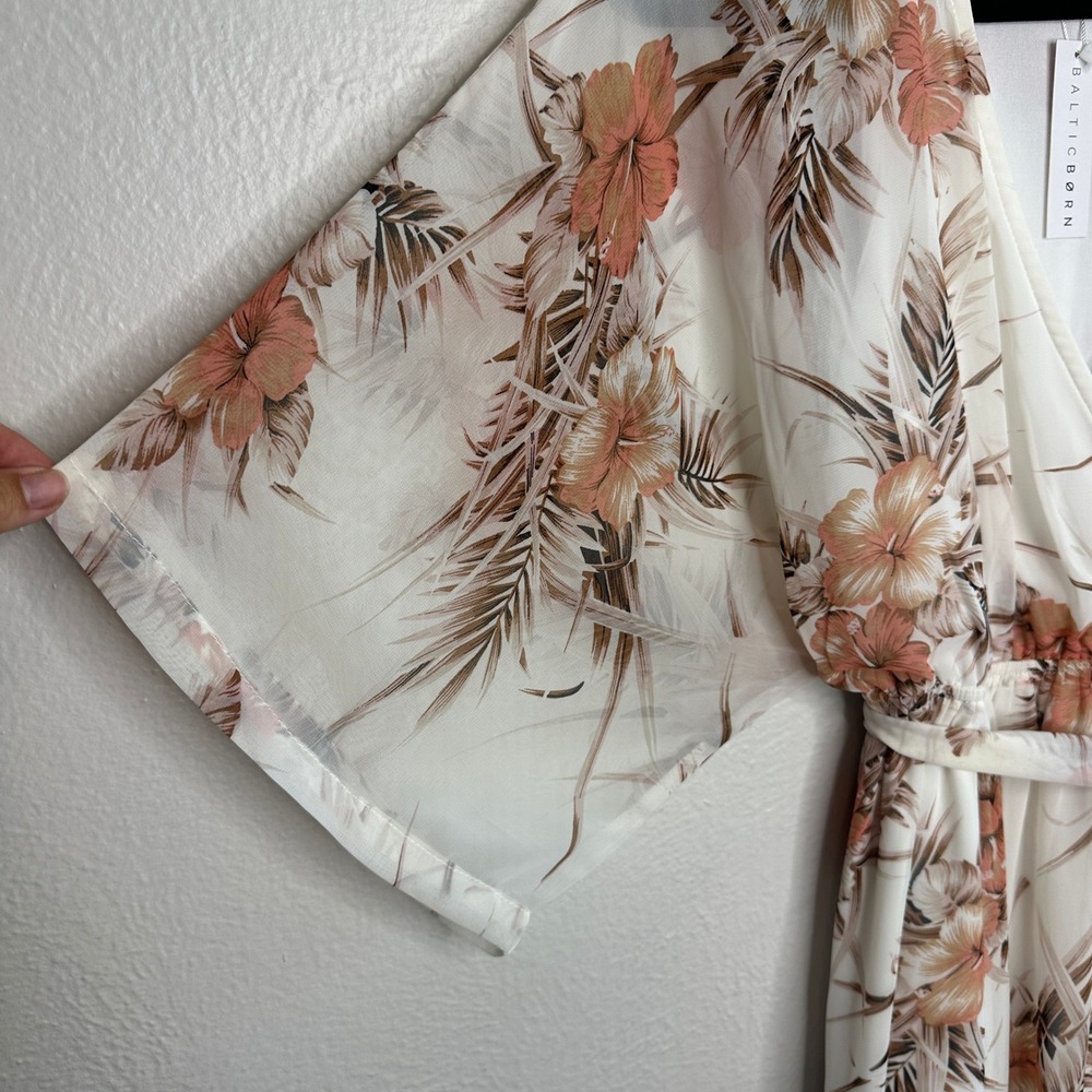 Baltic Born White Floral Kimono Sleeve Maxi Dress Terracotta Tropical Medium NWT - Picture 4 of 8